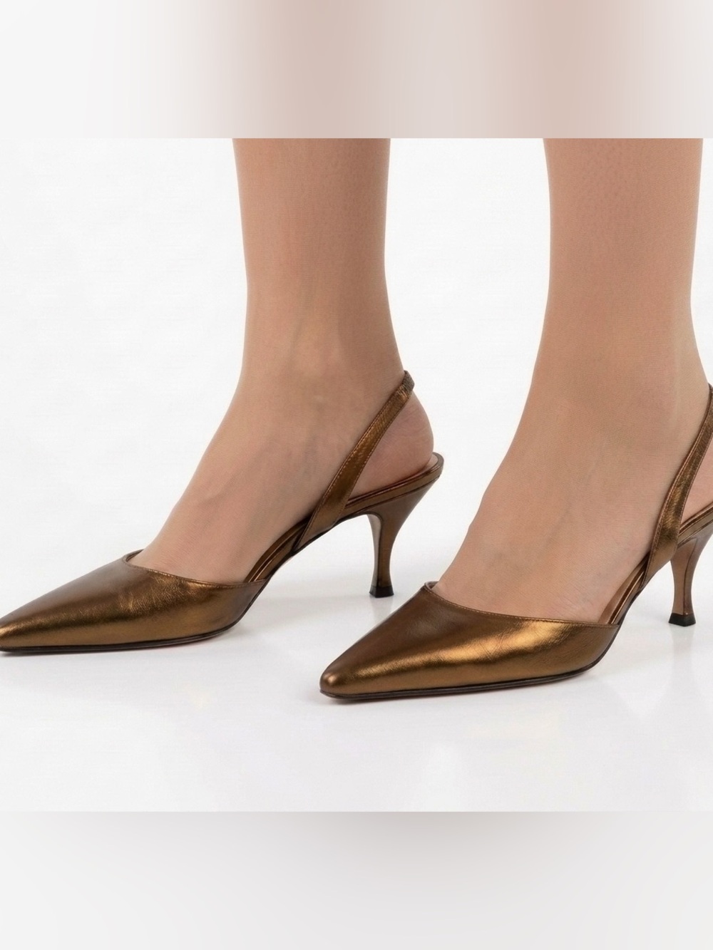 Enrico Antinori Metallic Bronze Slingback Pumps Kitten Heel 37.5 US 7.5 ITALY 🇮🇹